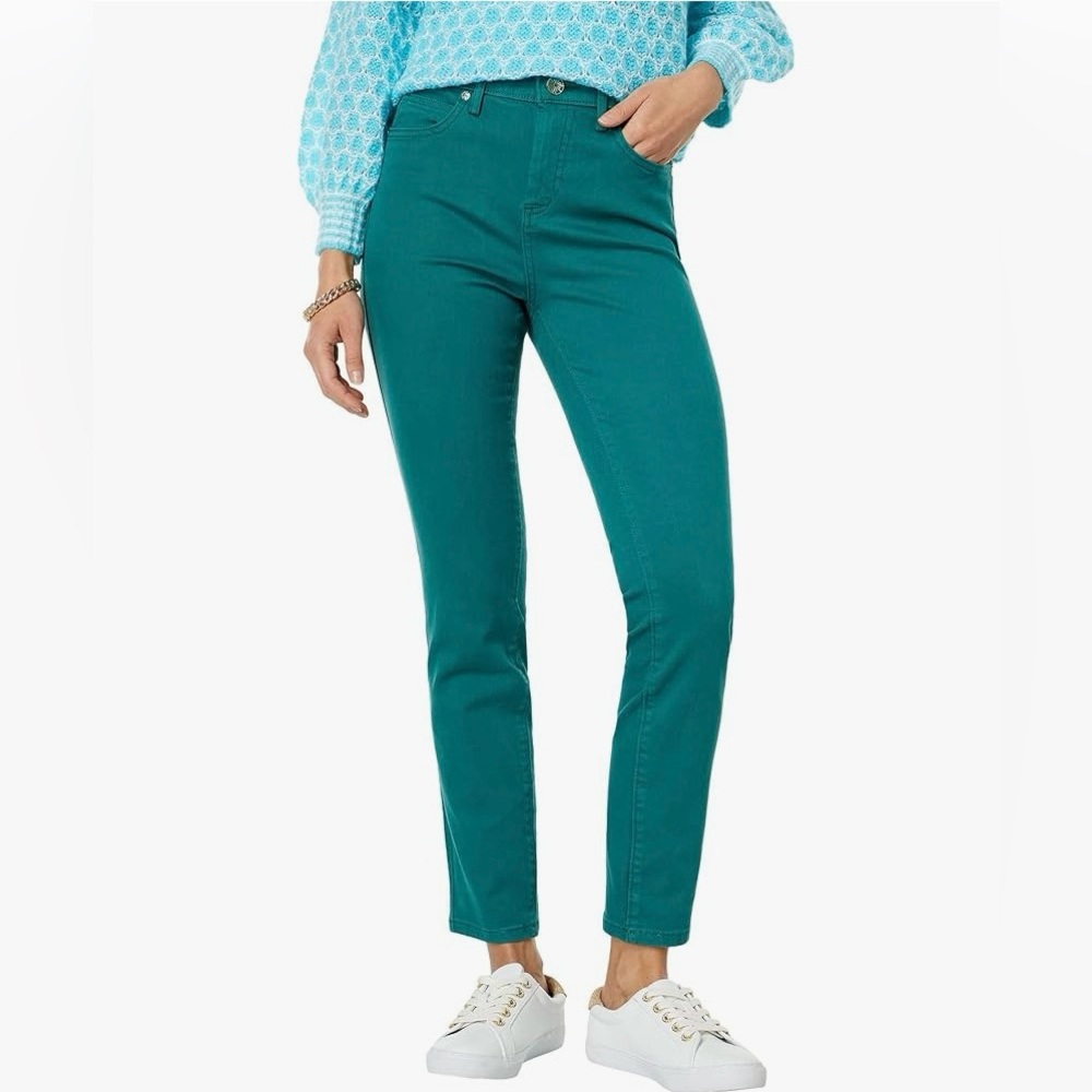 Lilly Pulitzer South Ocean High Rise Skinny Pant Hosta Green Ankle Length Sz 10